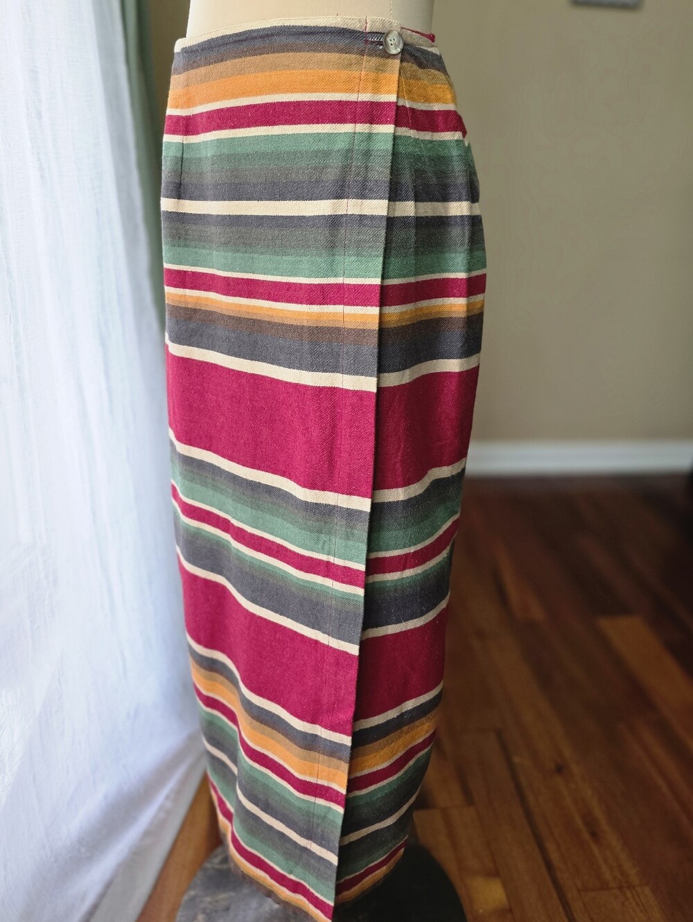 Vintage Striped Wrap Skirt 100% Cotton Midi Size 6 Cambridge Dry Goods Preppy